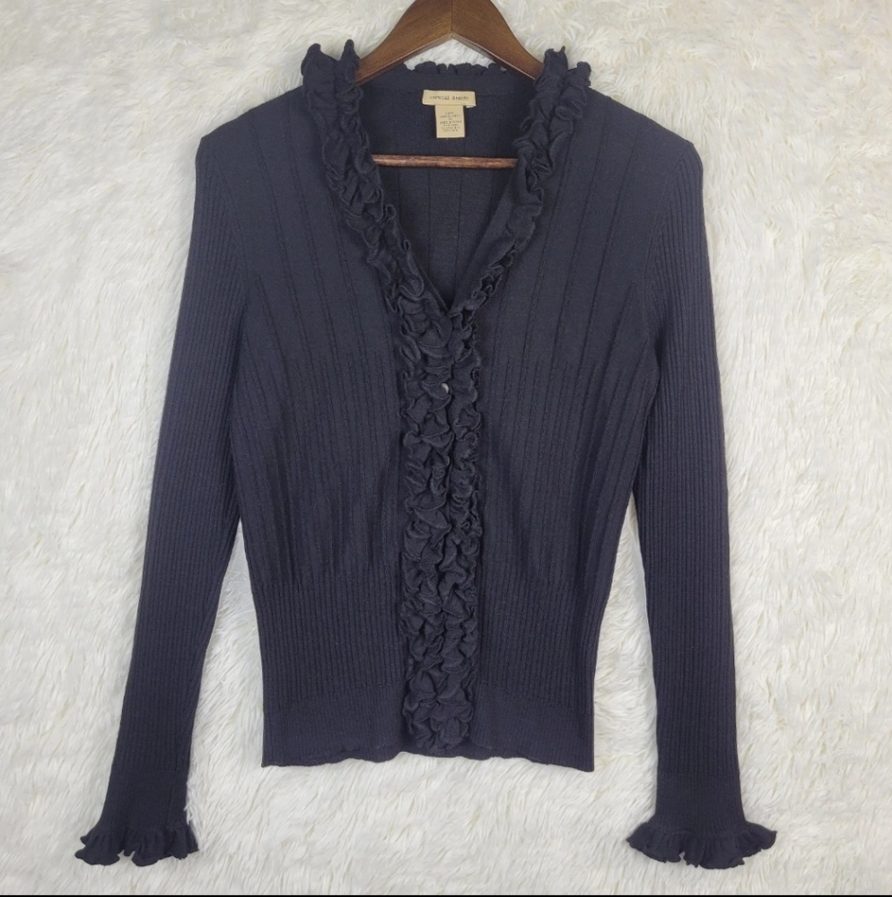 Vertical Design Womens Med Ruffle Merino Wool Cardigan Fairy Whimsygoth Romantic